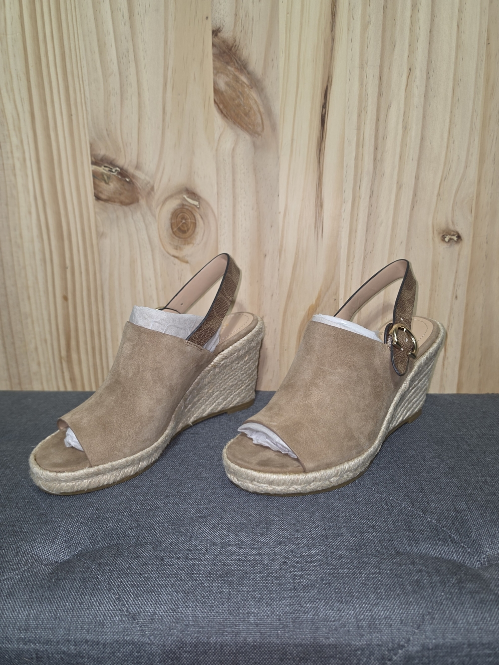 Coach Tan Suede Espadrille Wedge Sandals